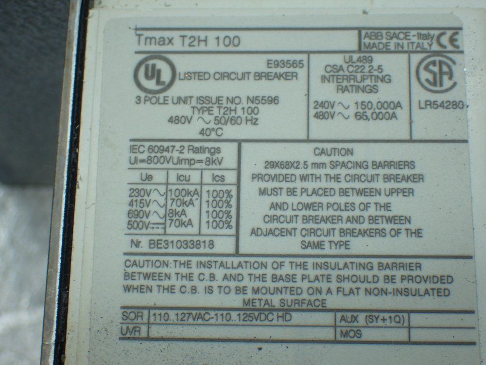 Abb 3-pole Molded Case Circuit Breaker - Tmax T2h 100