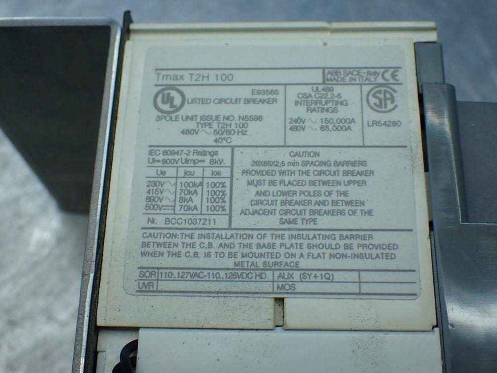 Abb 3-pole Molded Case Circuit Breaker - Tmax T2h 100
