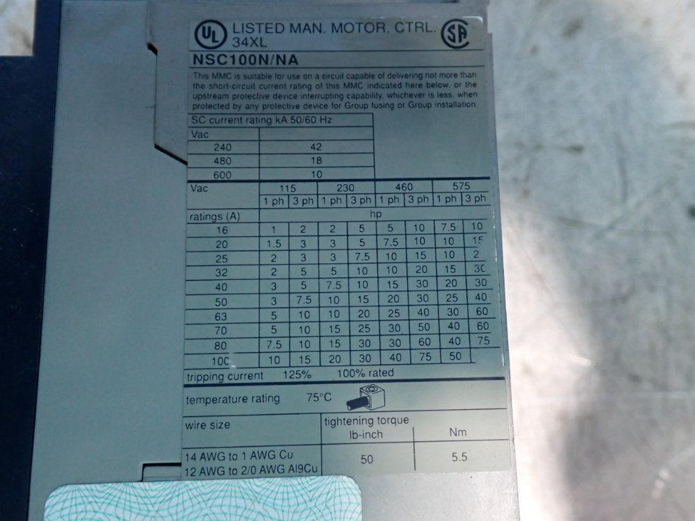 Merlin Gerin 75 Hp Compact Ns Circuit Breaker - Nsc100n