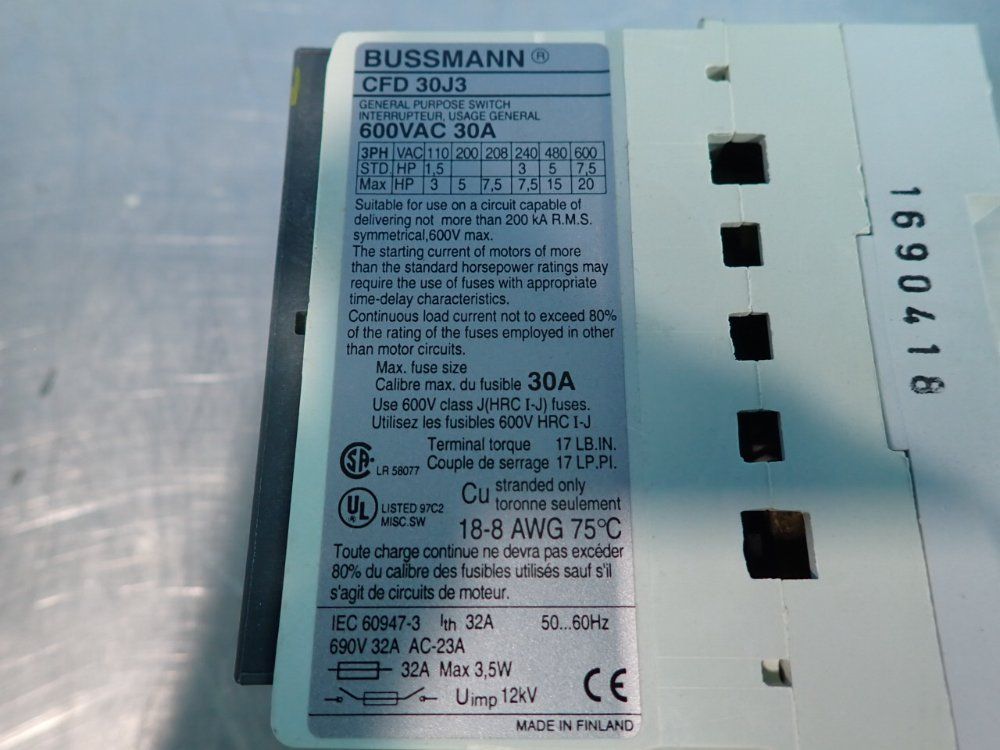 Bussman Disconnect Switch - Cfd30j3