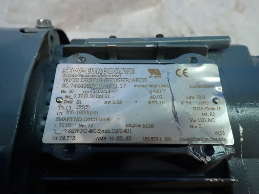 Sew-eurodrive 0.37kw Gear Motor - Wf30drs71s4pe05hr/afq5