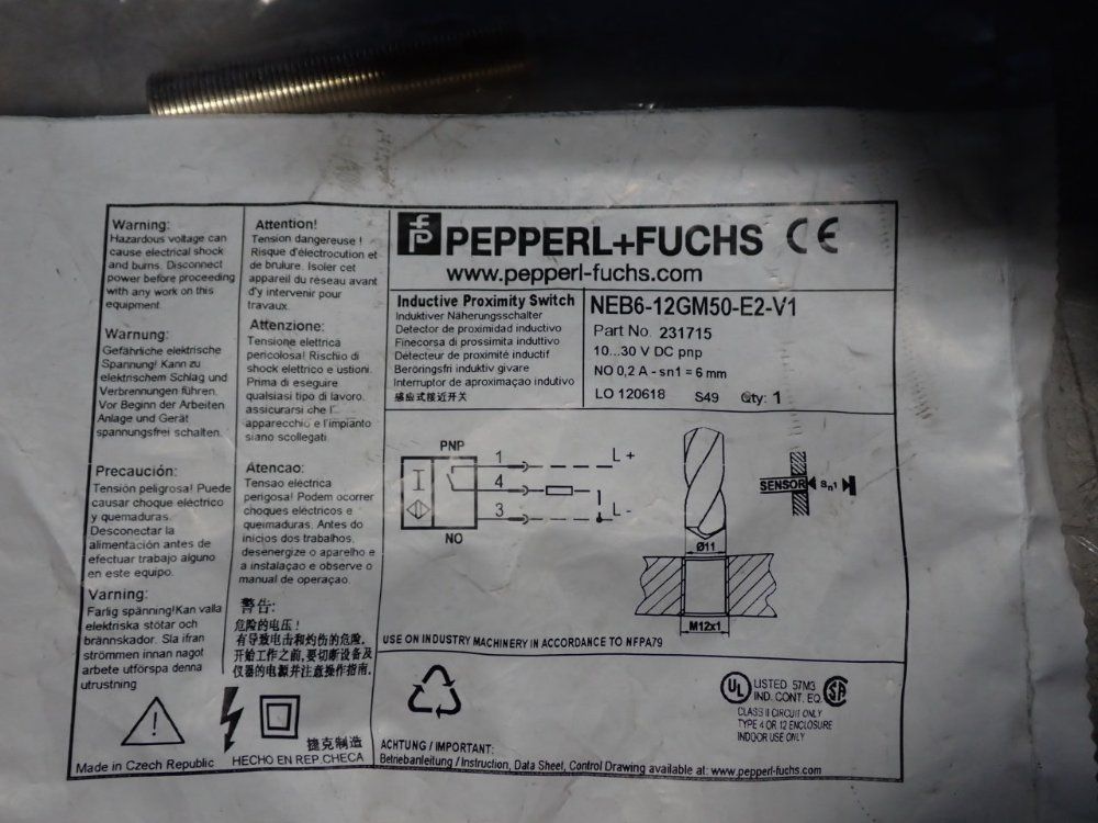 Pepperl+fuchs Inductive Proximity Switch - Neb6-12gm50-e2-v1