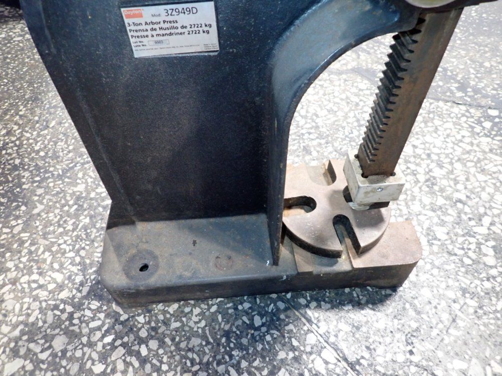 Dayton 3 Ton Manual Arbor Press - 3z949d