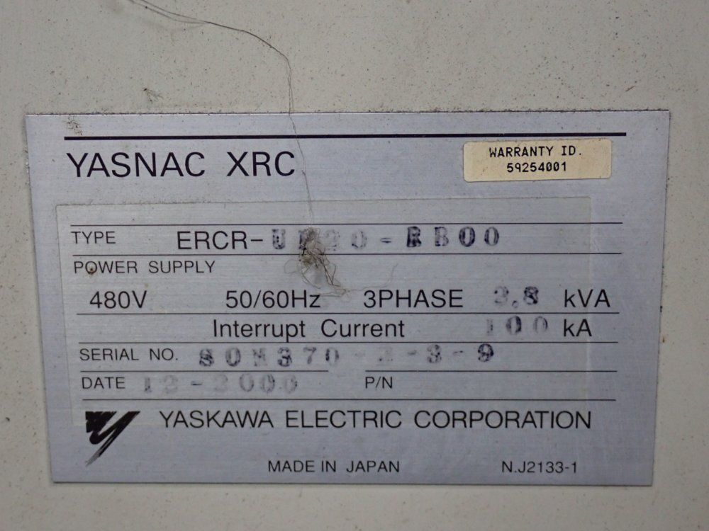 Yaskawa Electric Corporation Robot Controller Panel - Yasnac-xrc-up20