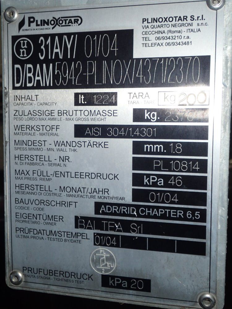 Plinoxostar S/s Tank