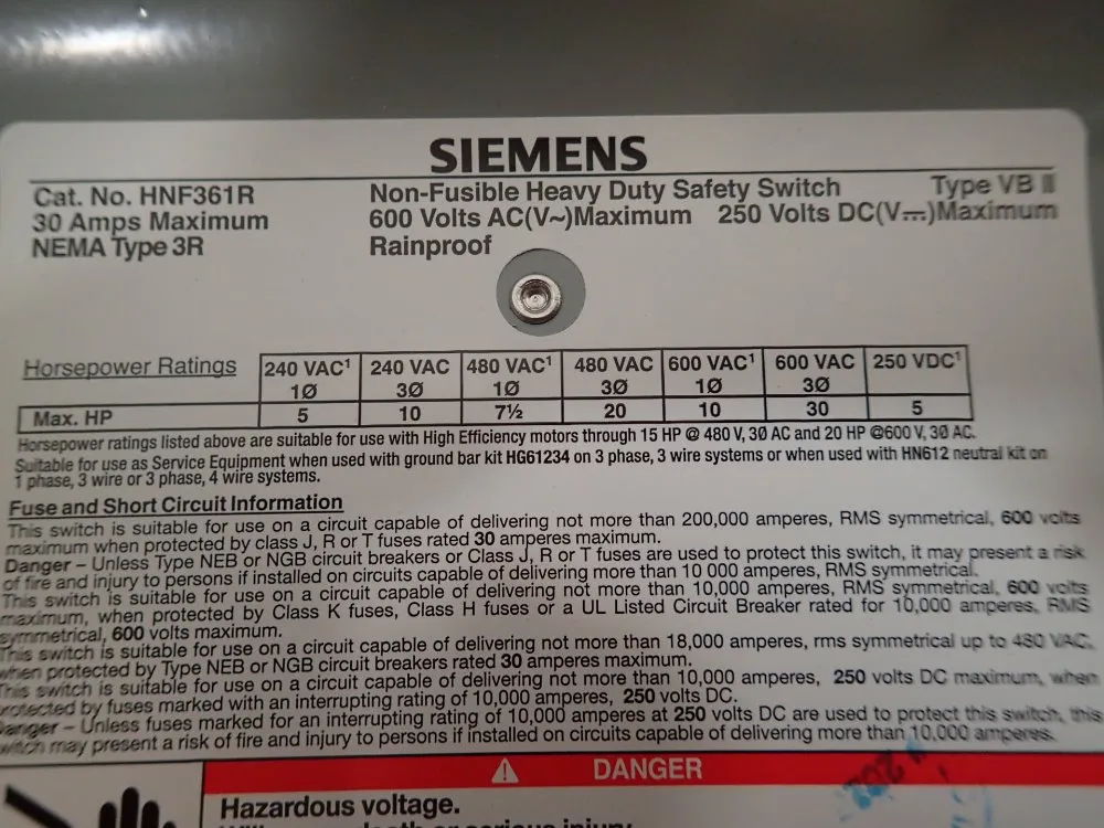 Siemens Non-fusible Disconnect