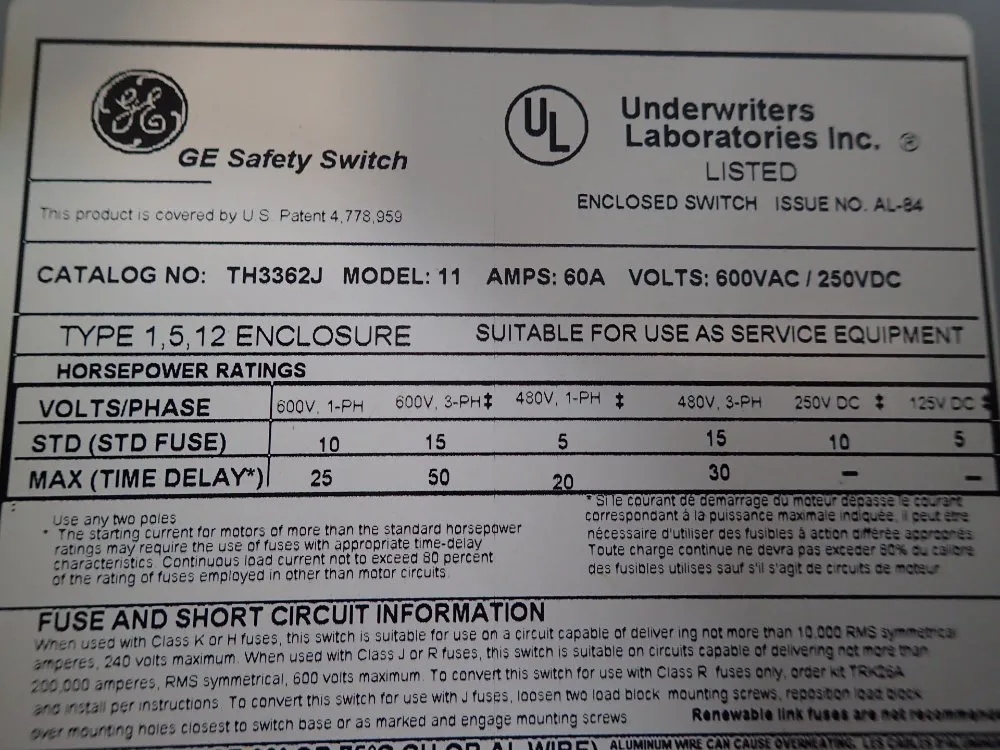 General Electric Fusible Disconnect