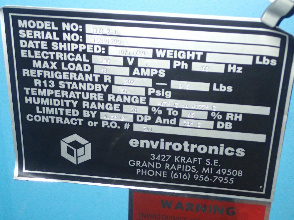 Envirotronics High Humidity Chamber
