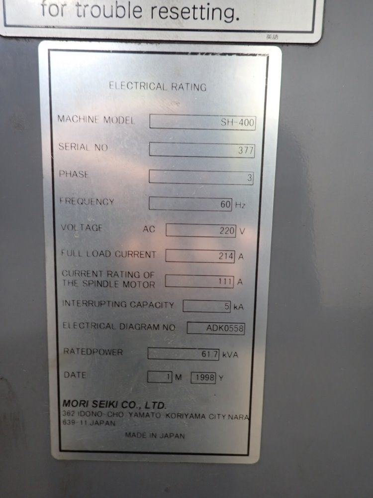 Mori-seiki 15 3/4" X 15 3/4" Sh-400 Cnc Hmc - Sh-400