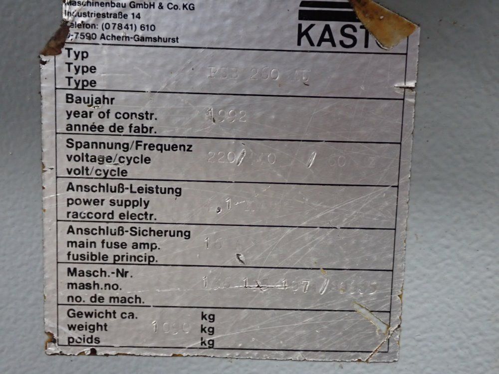 Kasto 12" X 11" Power Hack Saw - Psb 260 Au
