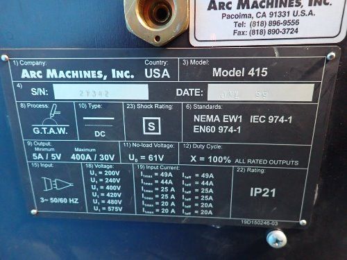 Ami / Arc Machines 400a 415 Orbital Welder - 415