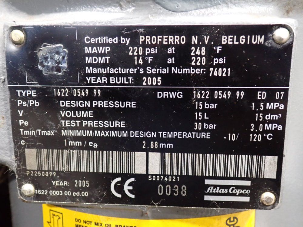 Atlas Copco 18.5 Kw/ 25 Hp Ga18vsd Air Compressor - Ga18vsd