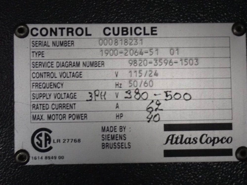 Atlas Copco 18.5 Kw/ 25 Hp Ga18vsd Air Compressor - Ga18vsd