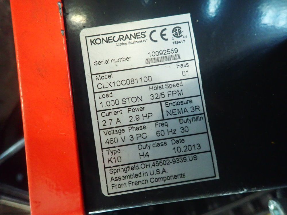 Konecranes 1 Ton Clx10c08110 Hoist - Clx10c08110
