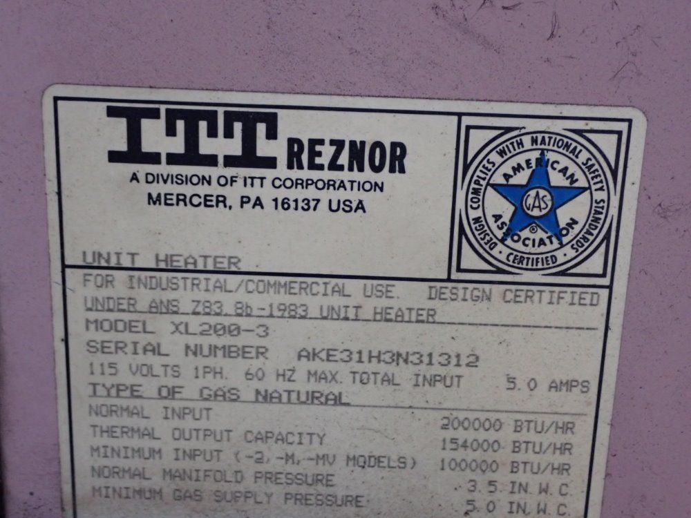 Itt Reznor Unit Heater