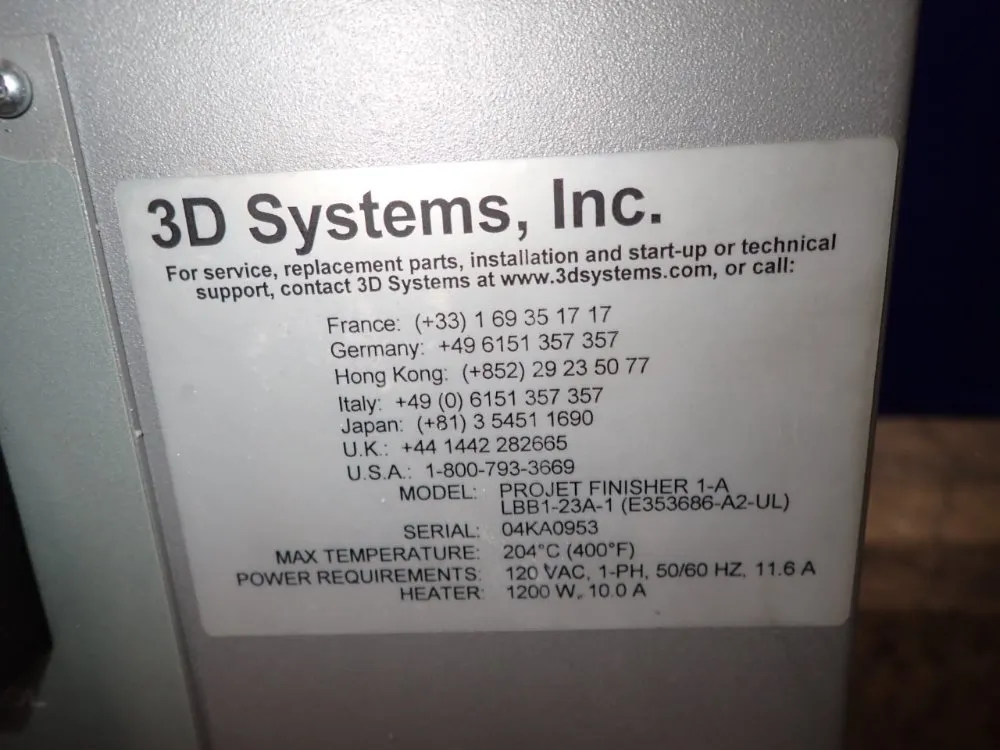 3d Systems Inc. Finishing Oven