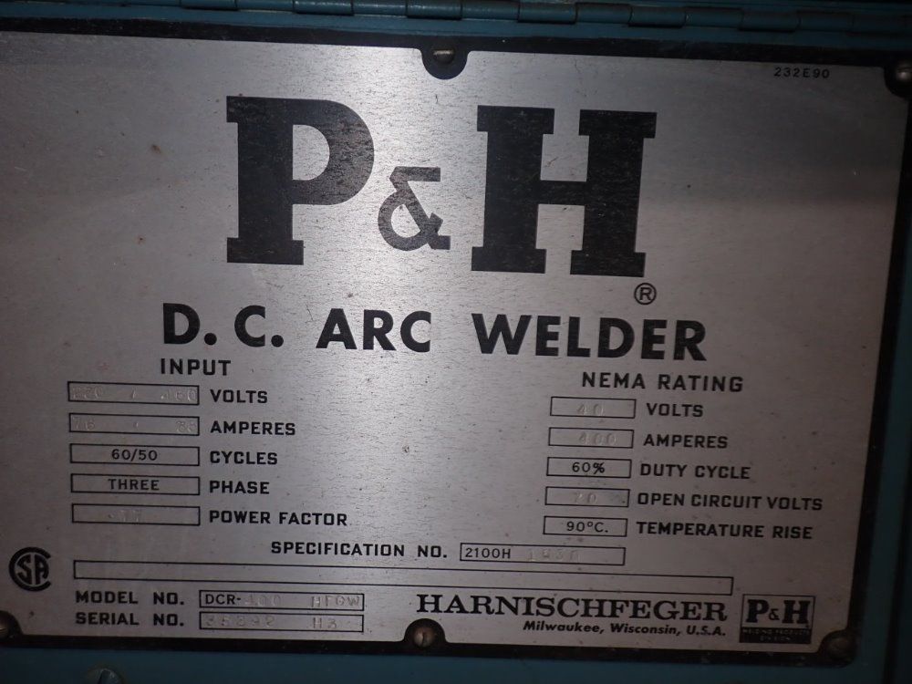 Harnischfeger/p&h 400 Amps Dcr-400 Hfgw Welder - Dcr-400 Hfgw