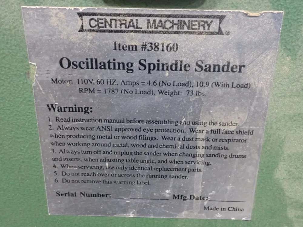 Central Machinery Oscillating Spindle Sander