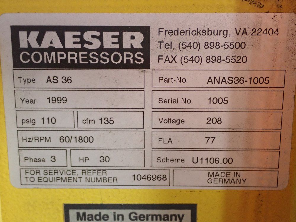 Kaeser 30 Hp Air Compressor - As 36