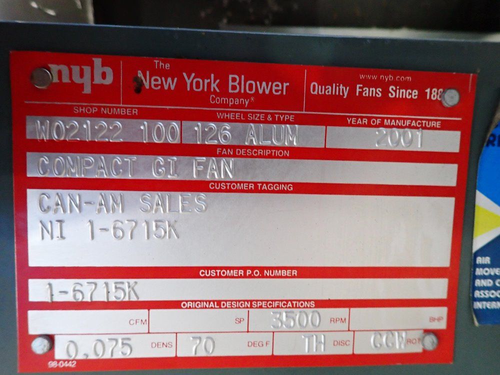 New York Blower Company 12" 6 Blade Aluminum Turbine, 3500rpm, 3hp Blower