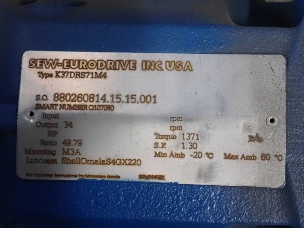 Sew Eurodrive Inc. .75 Hp Gear Motor - K37drs71m4
