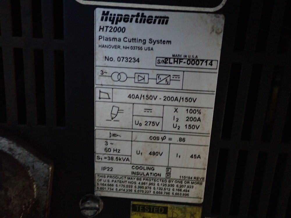 Hypertherm 38.5kva Plasma Cutting System - Ht2000