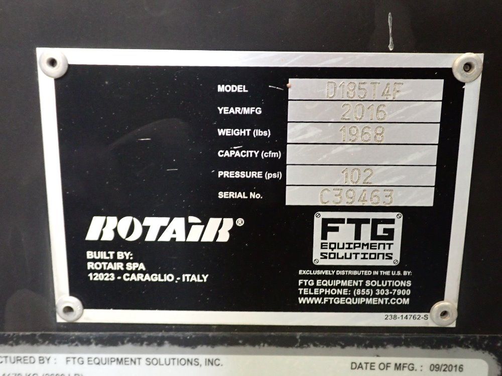 Rotair 102 Psi Diesel Compressor - D185t4f