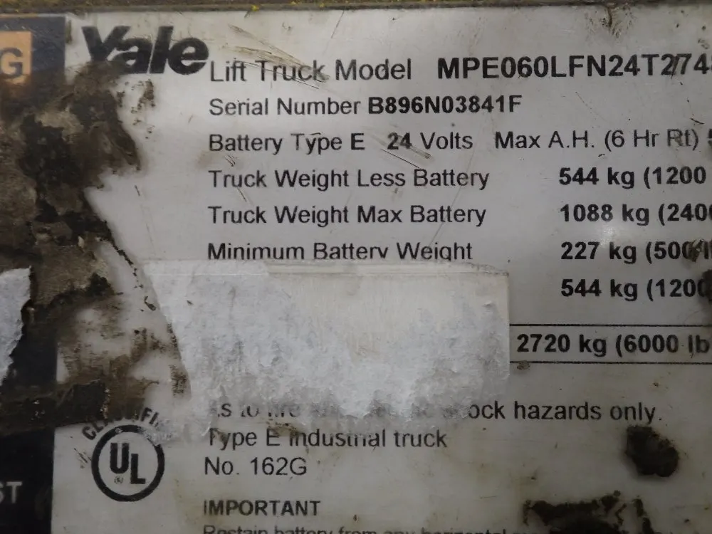 Yale 6000lbs Lift Truck - Mpe060lfn24t2748