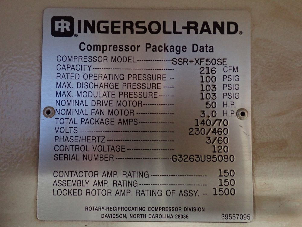Ingersoll Rand 50 Hp Air Compressor - Ssr-xf50se