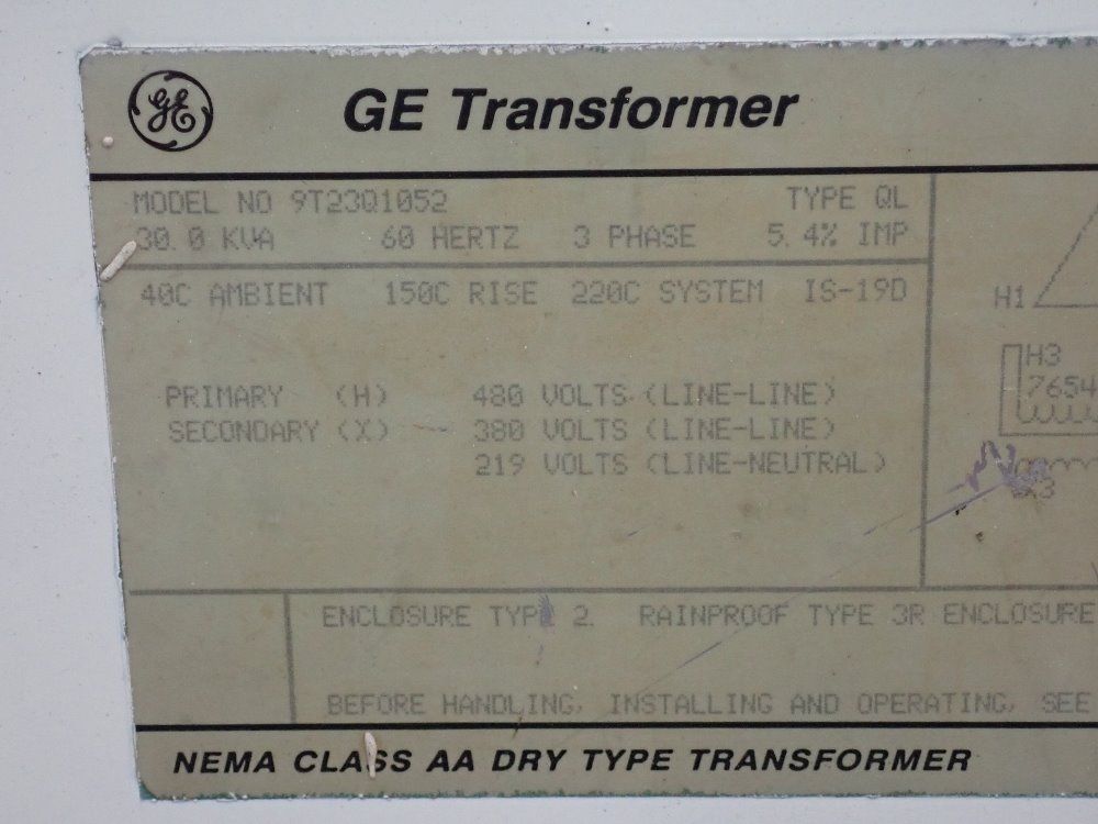 General Electric 30 Kva Transformer - 9t23q1052