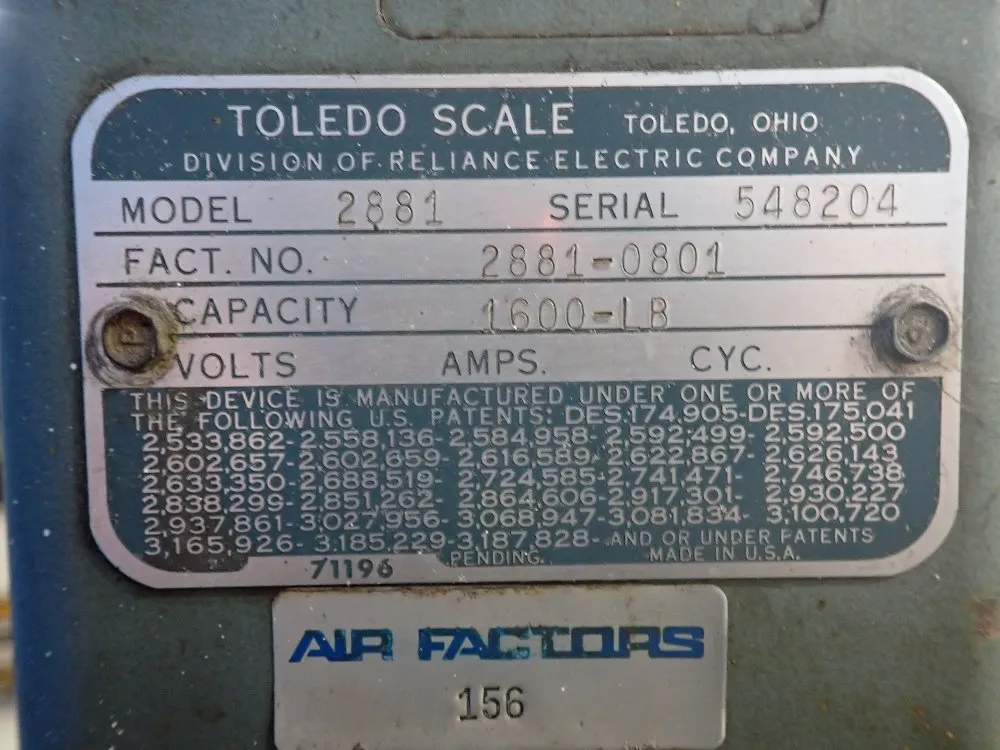 Toledo Scale Co. 1600 Lbs. Scale - 2881