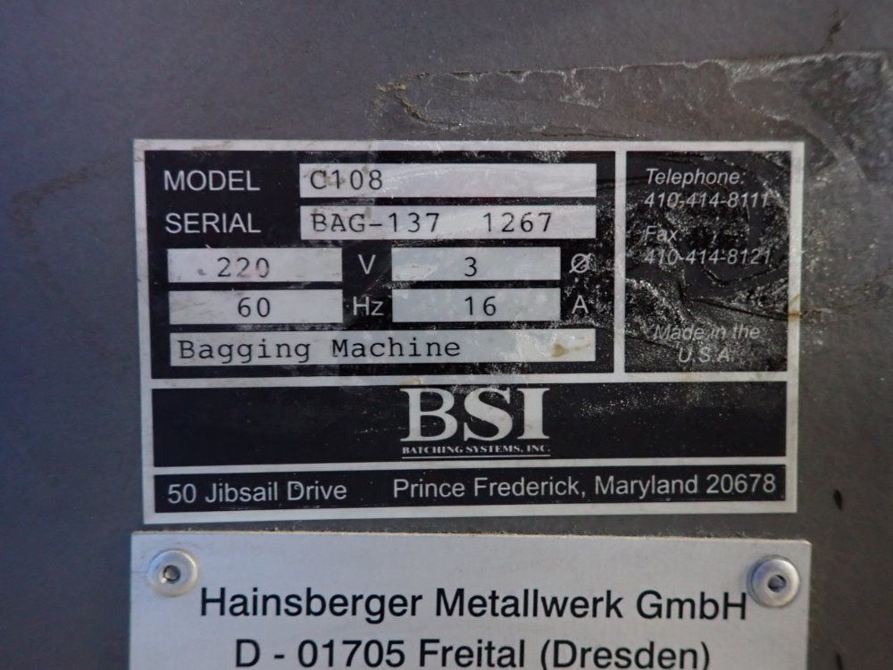 Batching Systems Inc. Bag Sizes: 2.5" X 2.5" - 9" X 11.5" Bagging Machine - C108