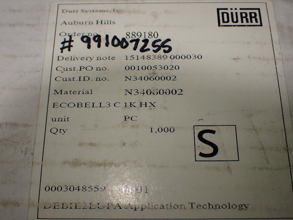 Durr N34060002 Ecobell 3 1k Hx. Rotary Atomizer. - N34060002