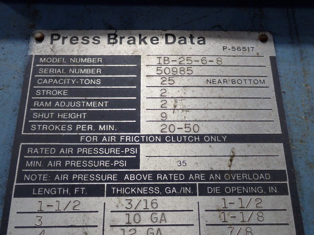 Niagara 25 Tons X 96" Press Brake - Ib-25-6-8