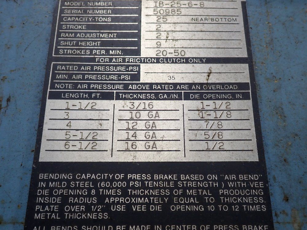 Niagara 25 Tons X 96" Press Brake - Ib-25-6-8