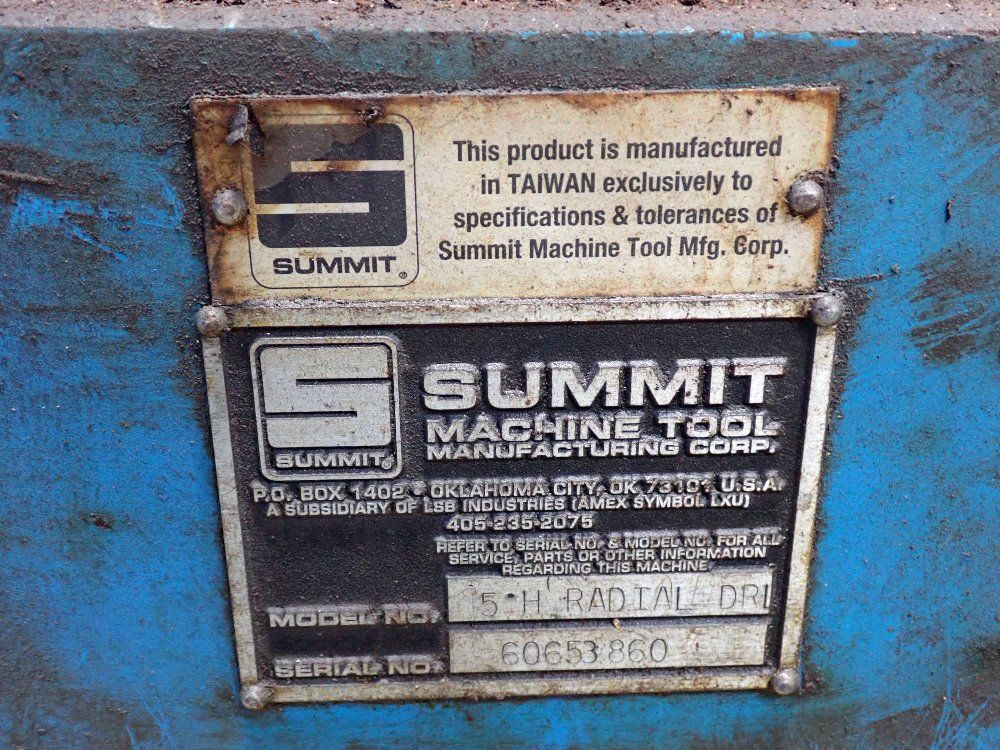 Summit 25" X 20" Table, Radial Arm Drill - 5-h