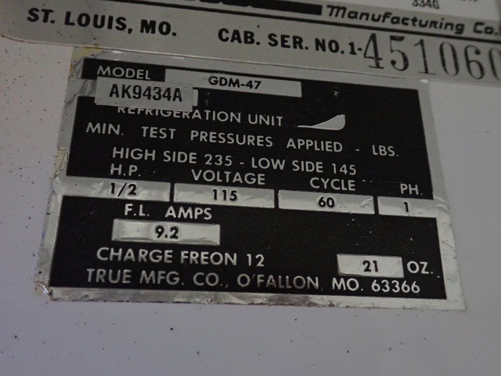 True 51" X 24" X 61" Id Refrigeration Unit - Gdm-47