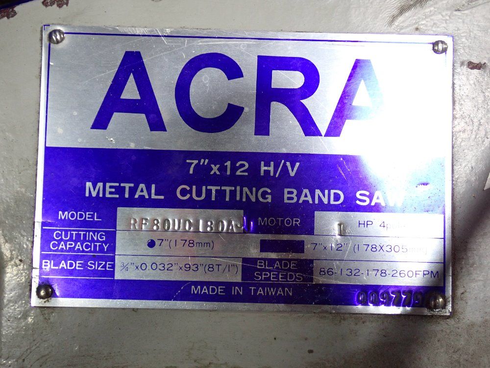 Used Acra Horizontal Band Saw HGR Industrial Surplus