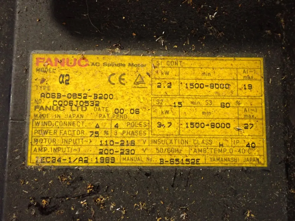 Fanuc 3.7 Kw Servo Motor - A05b-0852-b200/ A2