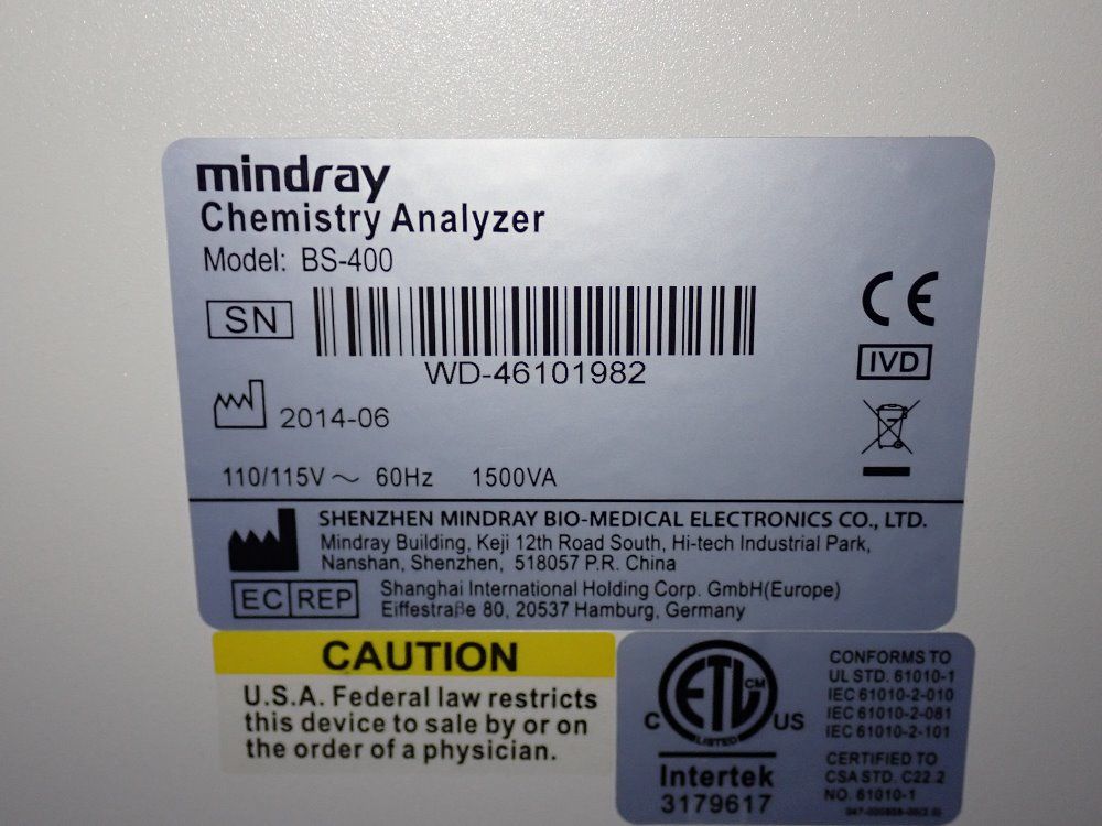 Mindray Mindray Bs400 Chemistry Analyzer