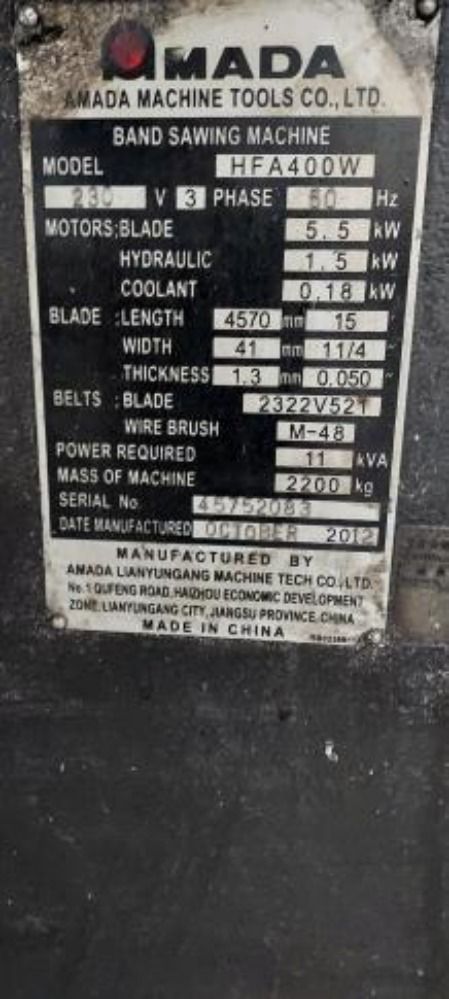 Amada 2012 Amada Horizontal Band Saw