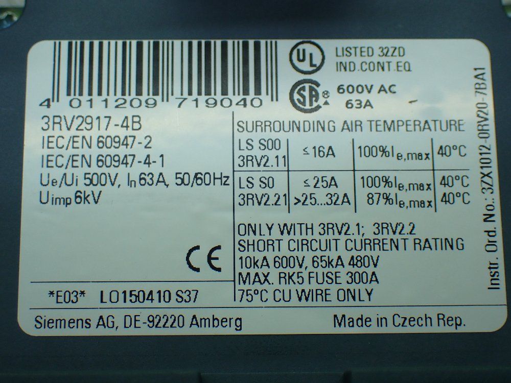 Siemens 3-phase Busbar - 3rv2917-4b