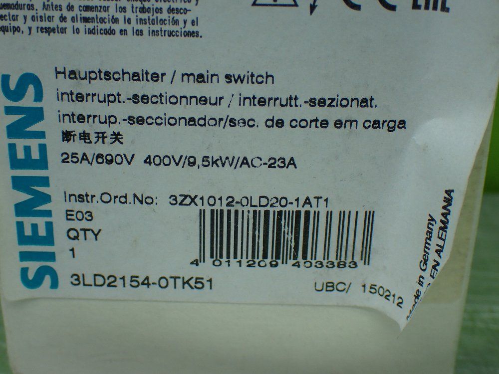 Siemens Disconnect Switch - 3ld2154-0tk51