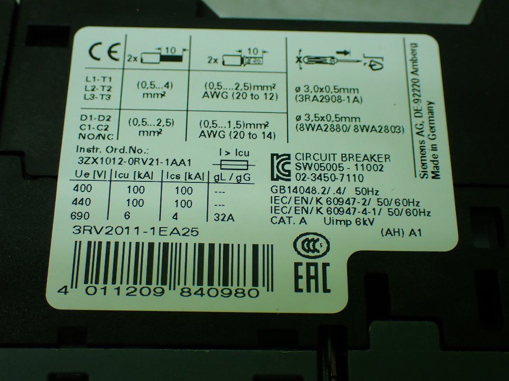 Siemens Circuit Breaker - 3rv2011-1ea25