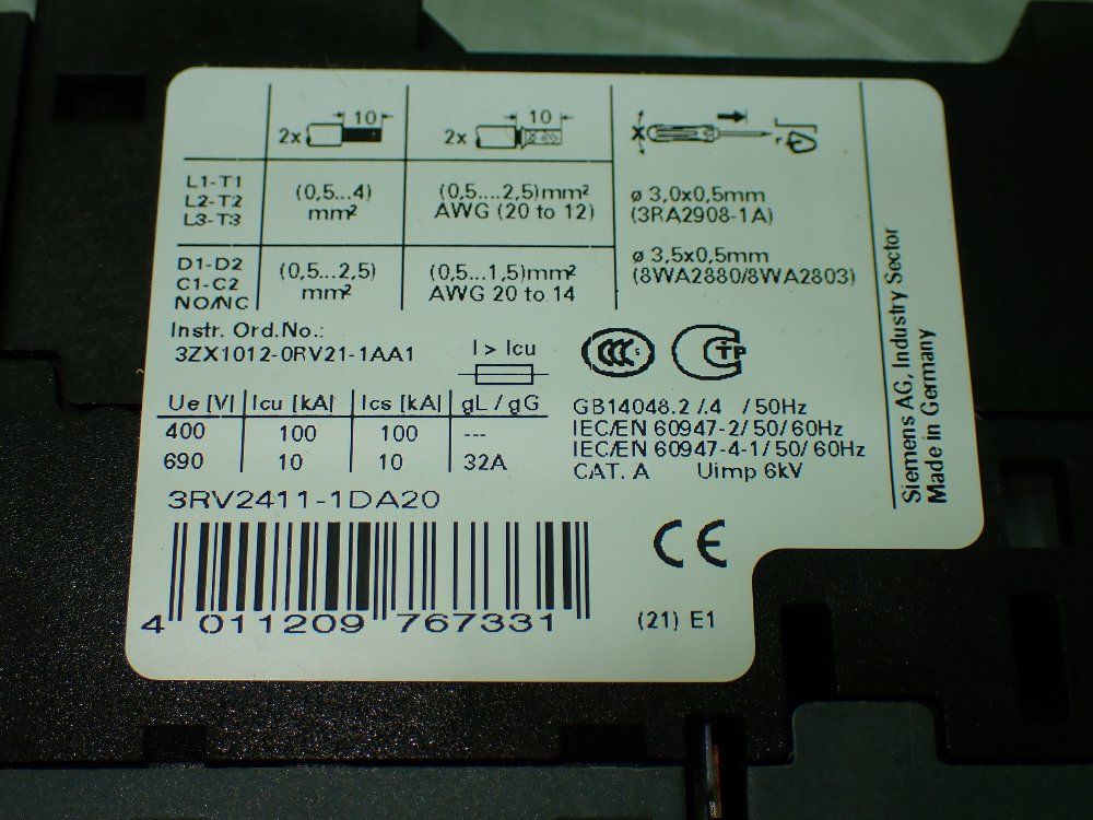 Siemens Circuit Breaker - 3rv2411-1da20