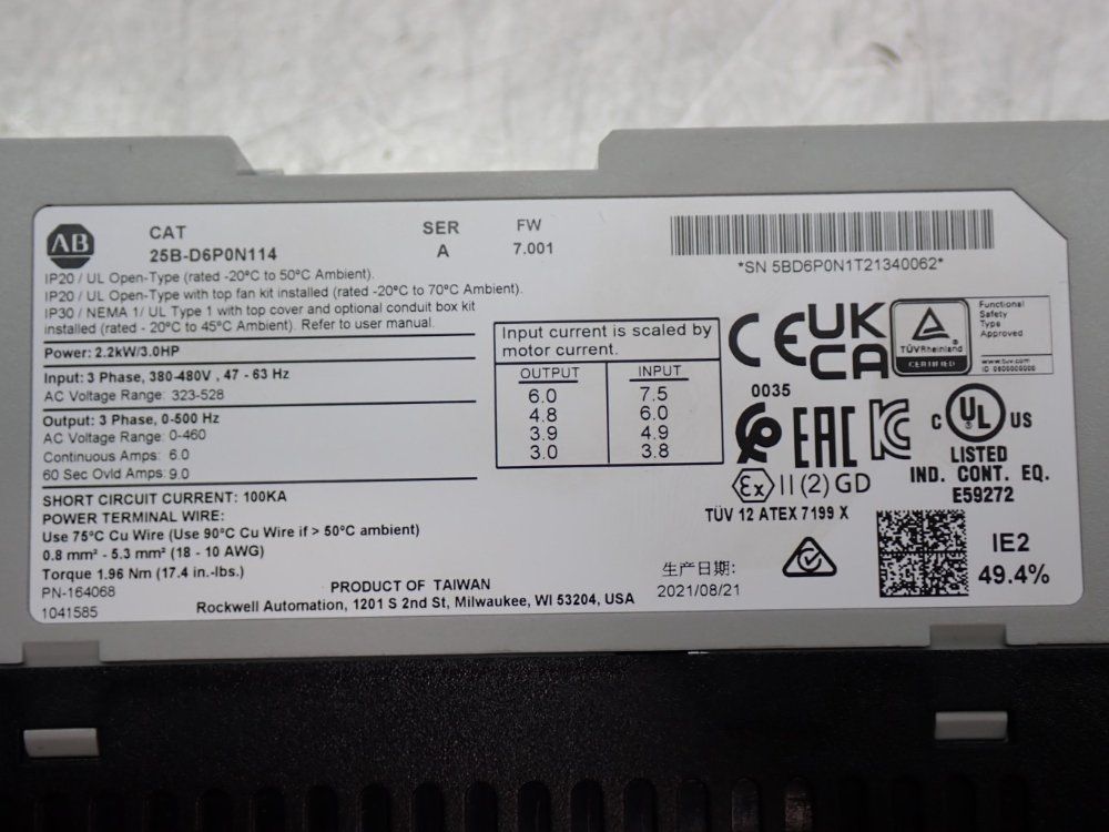 Allen Bradley Power Flex 525 Ac Drive - 25b-d6p0n114