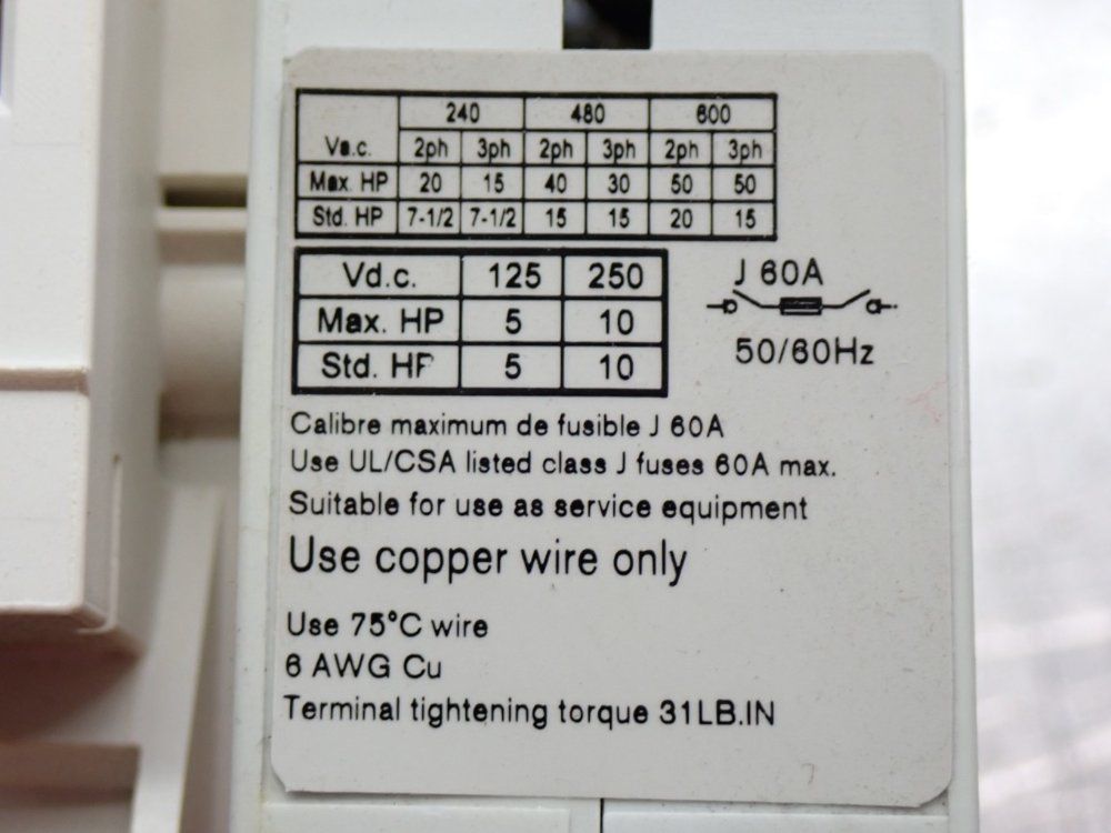 Eaton Fusible J-frame Rotary Disconnect - R9j4060fj