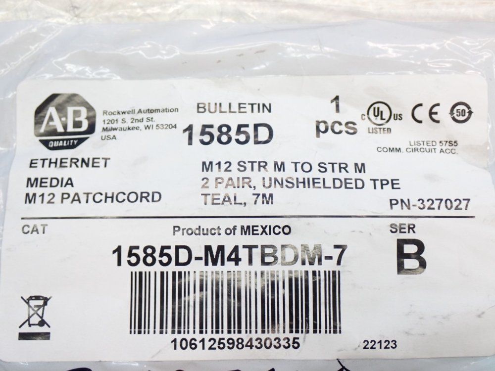 Allen Bradley 7 Meter Ethernet Media M12 Patchcord - 1585d-m4tbdm-7