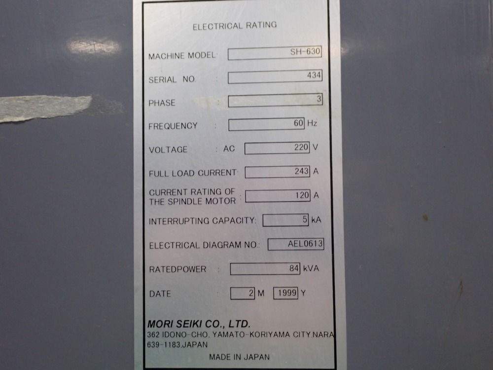 Mori Seiki 1999 Mori Seiki Sh-630 Cnc Hmc - Sh-630