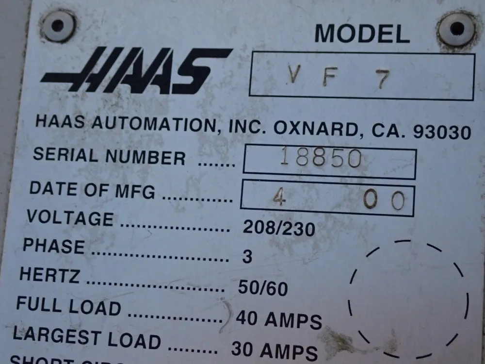 Haas 2000 Haas Vf7 Cnc Vmc
